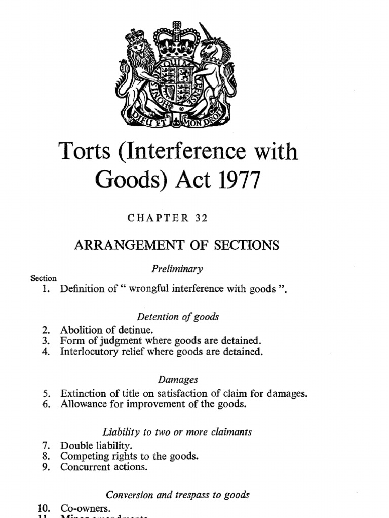 UK Torts (Interference With Goods) Act 1977 PDF Common Law