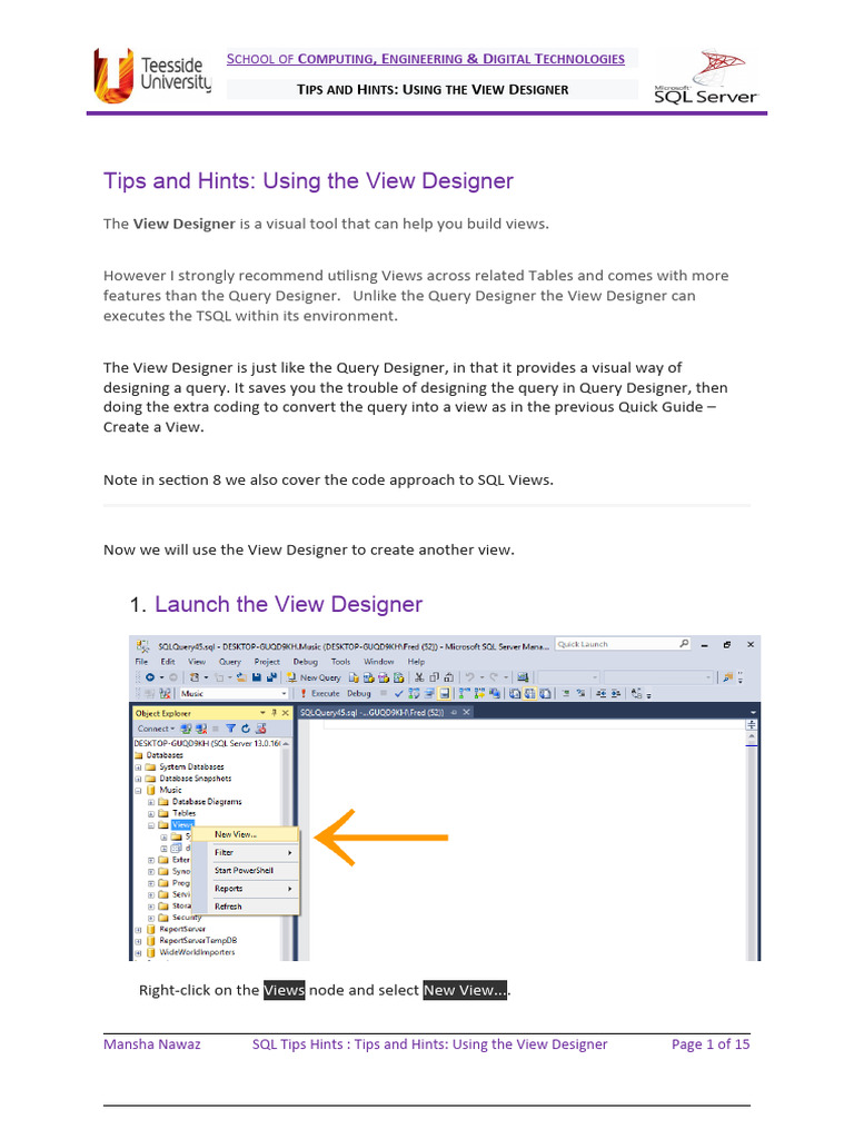 TSQL TipsnHints - SQL Server View Designer | PDF | Database Index | Sql