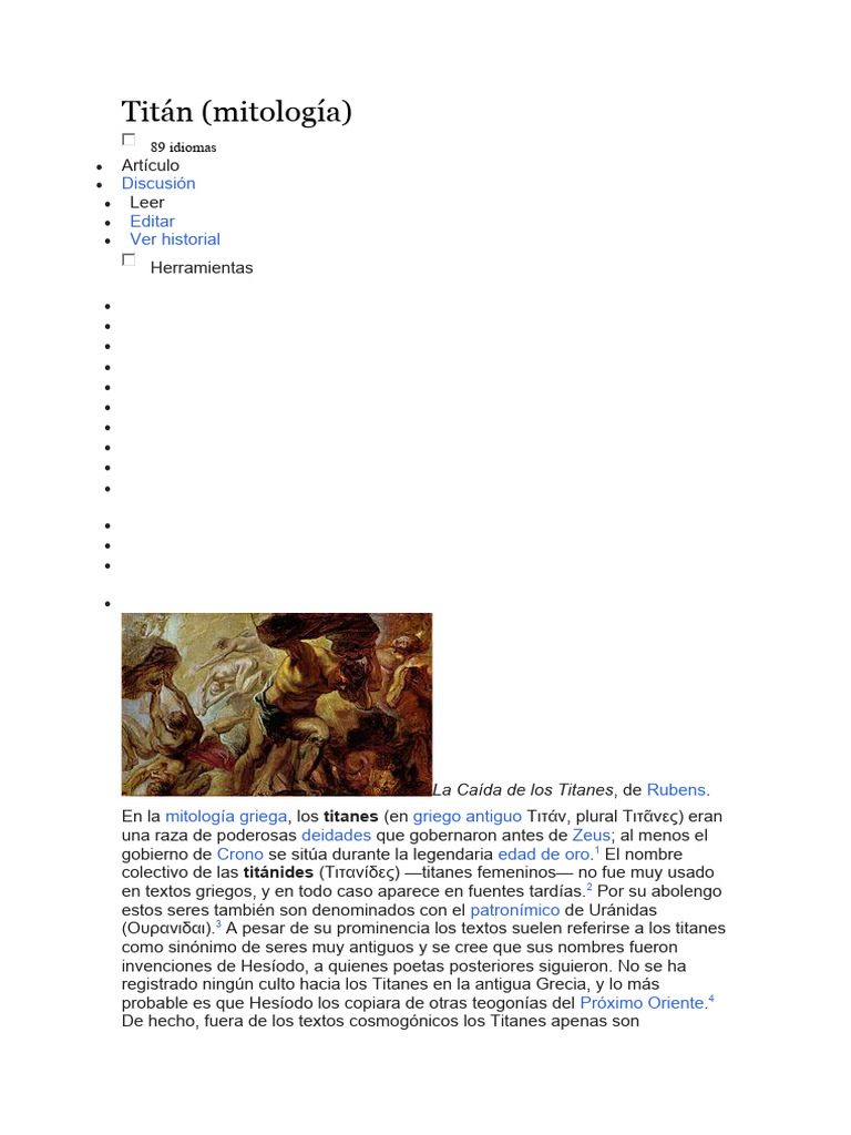 La Caída de los Titanes en Mitología | PDF | Deidades | Zeus