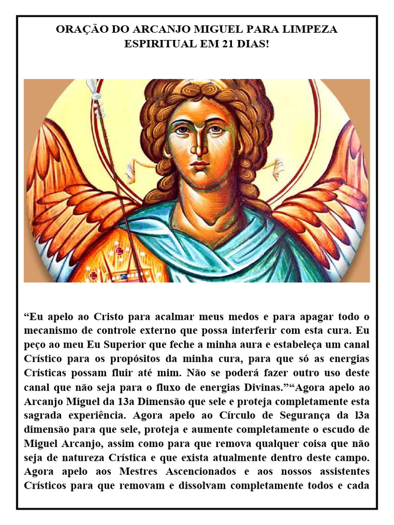 ORAÇÃO DO ARCANJO MIGUEL PARA LIMPEZA ESPIRITUAL EM 21 DIAS | PDF ...