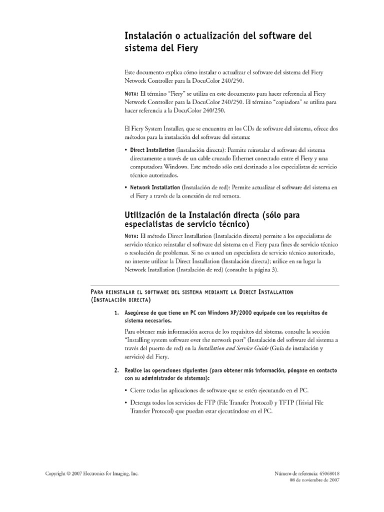 Instalación o Actualización Del Software Del Sistema Del Fiery - PDF ...