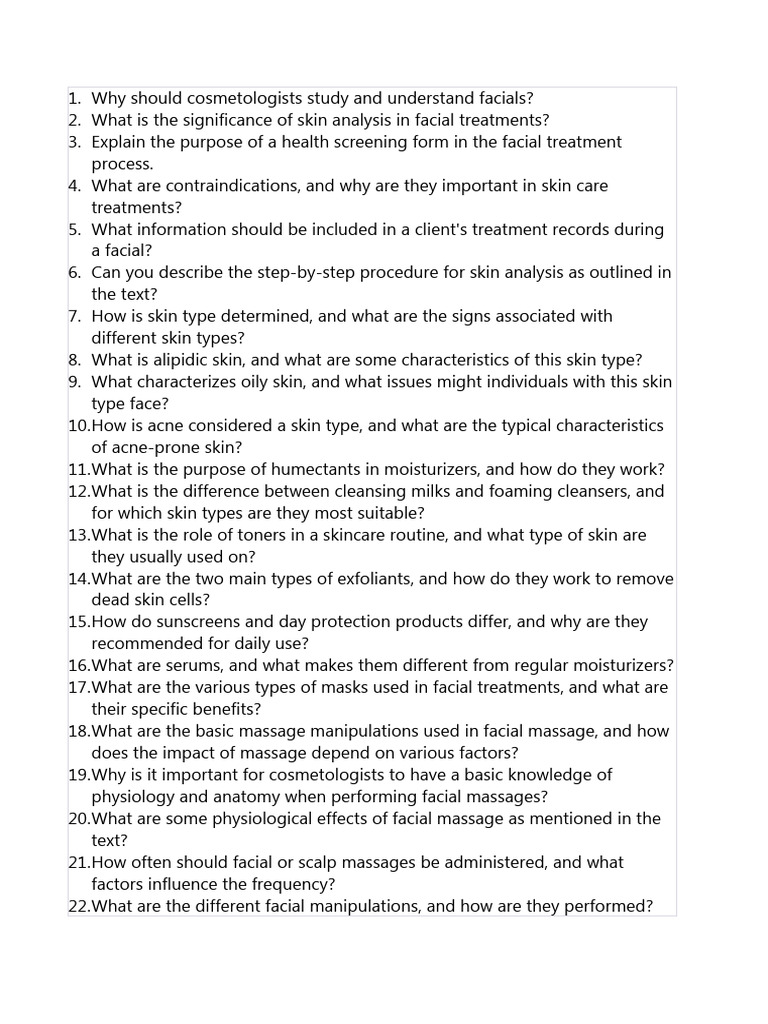 Facial Treatment Questions PDF