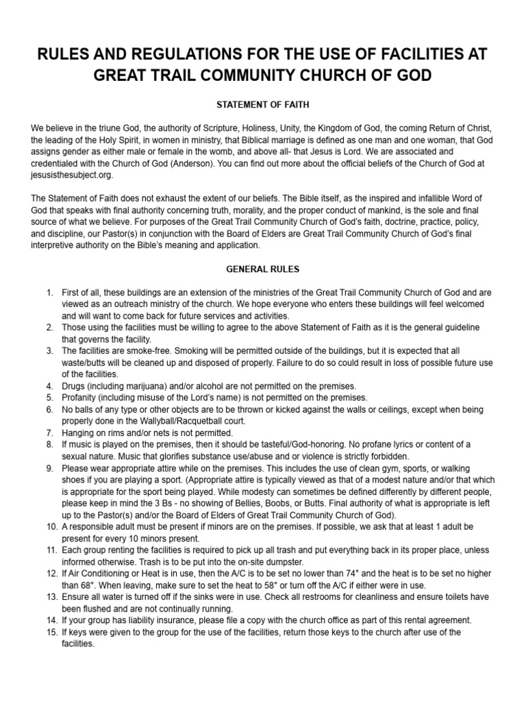 Use of Facilities PDF Faith God