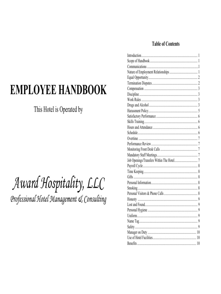 Employee Handbook - Hotel Management Company, Rezala Residence | PDF | Sexual Harassment ...