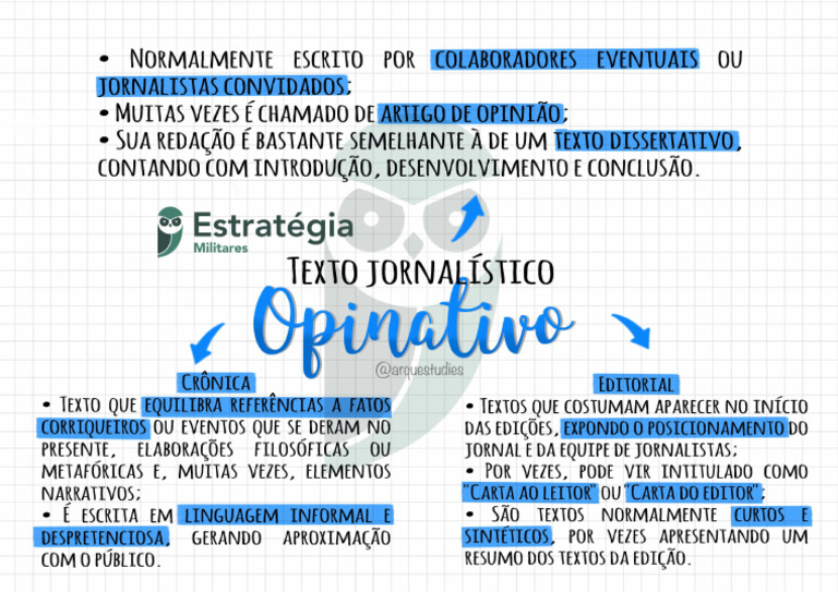 Mapa Mental - Interpretação de Texto Opinativo - Português | PDF