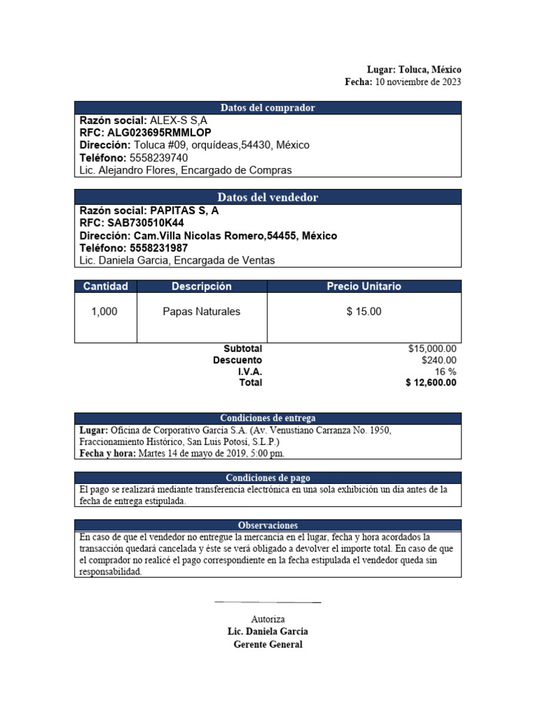 Ejemplo de Orden de Compra | PDF