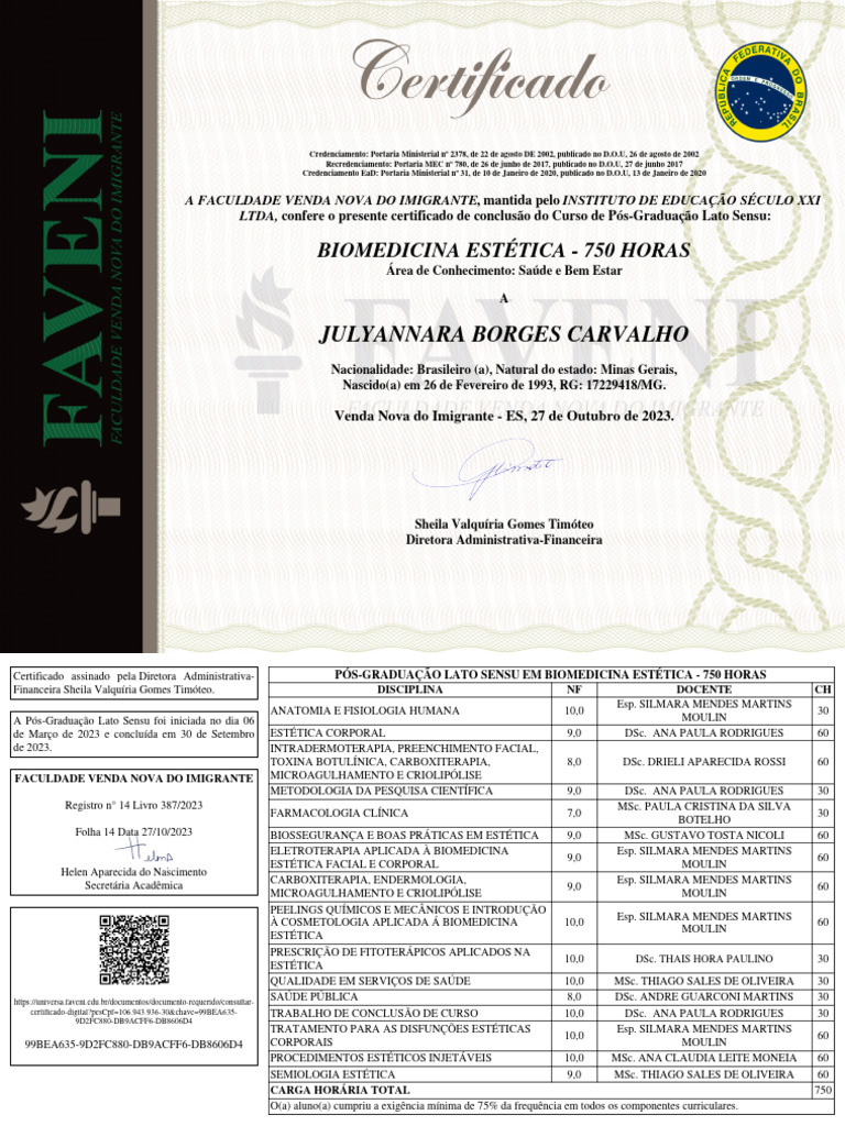 Certificado de Pós-Graduação em Biomedicina Estética | PDF | Pós ...