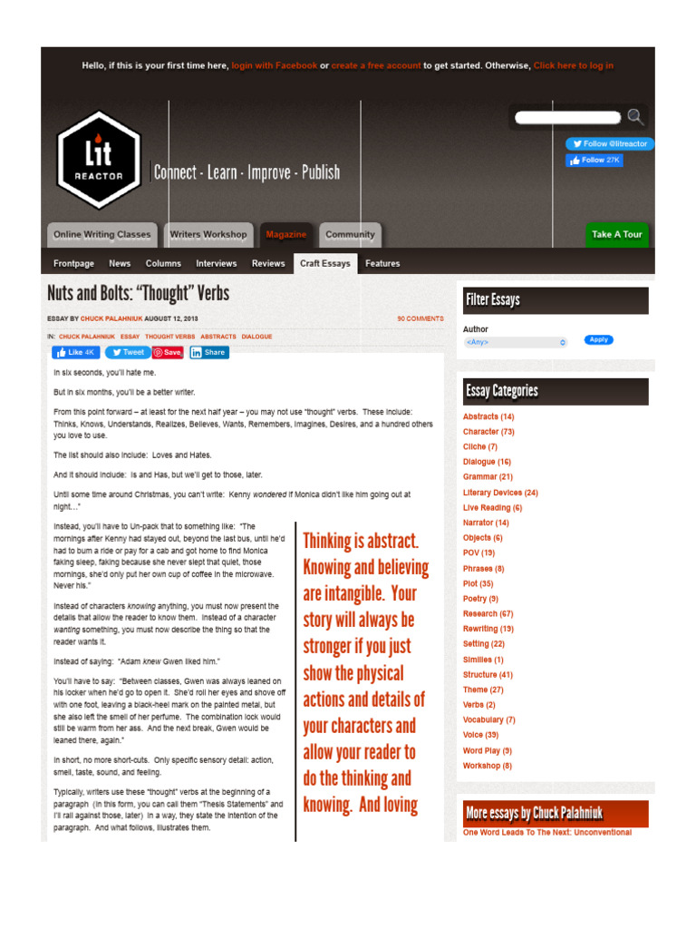 Nuts and Bolts "Thought" Verbs LitReactor PDF Toys Dolls