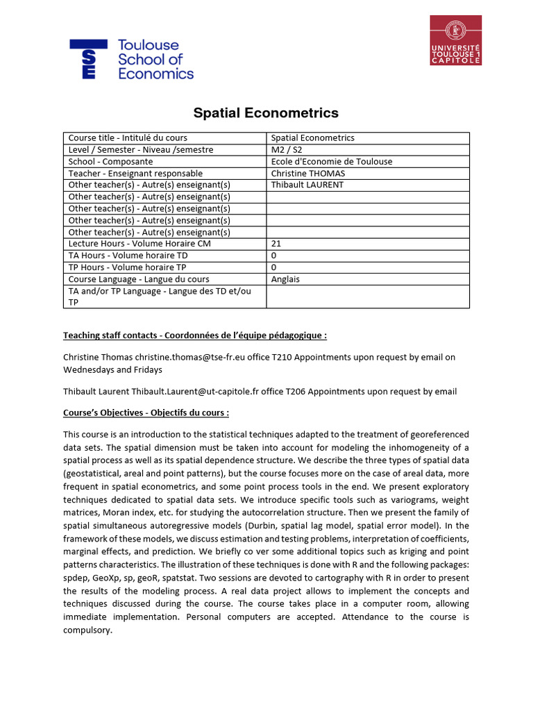 Spatial Econometrics Course Overview | PDF | Spatial Analysis | Applied ...
