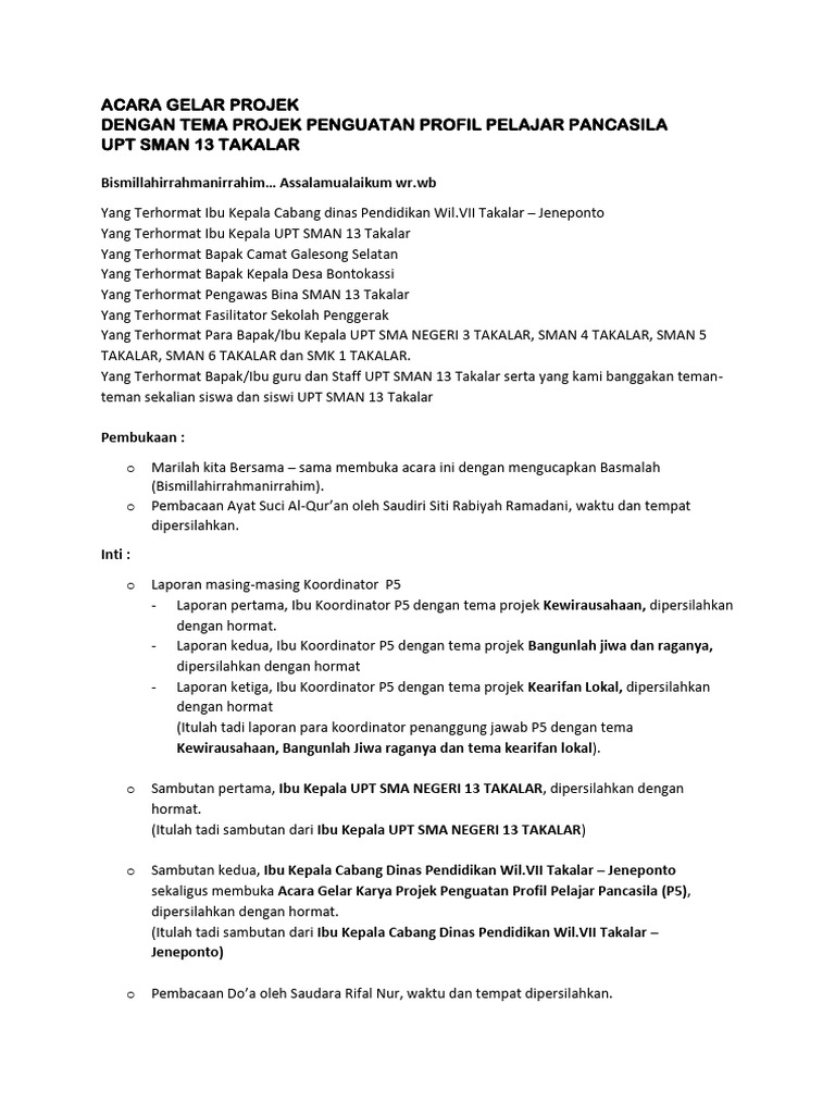 Acara Gelar Projek P5 Kearifan Lokal | PDF
