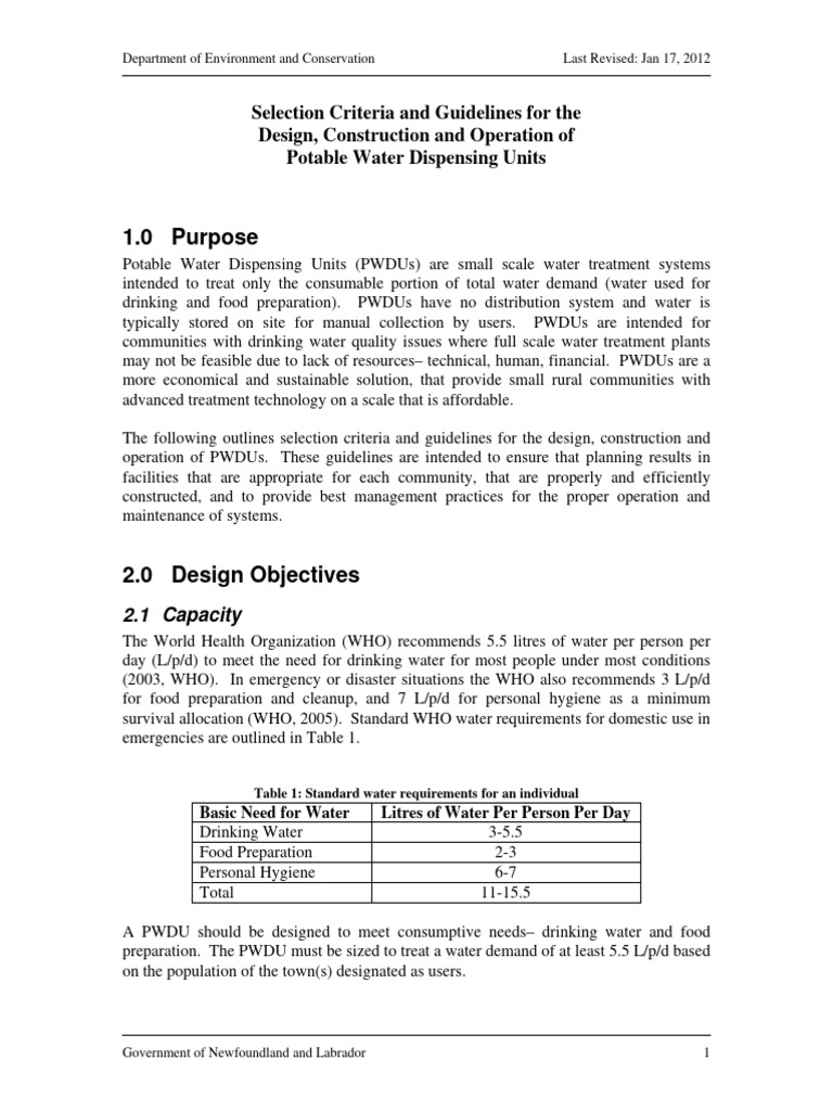 Potable Water Dispensing Units PDF Water Purification Drinking Water