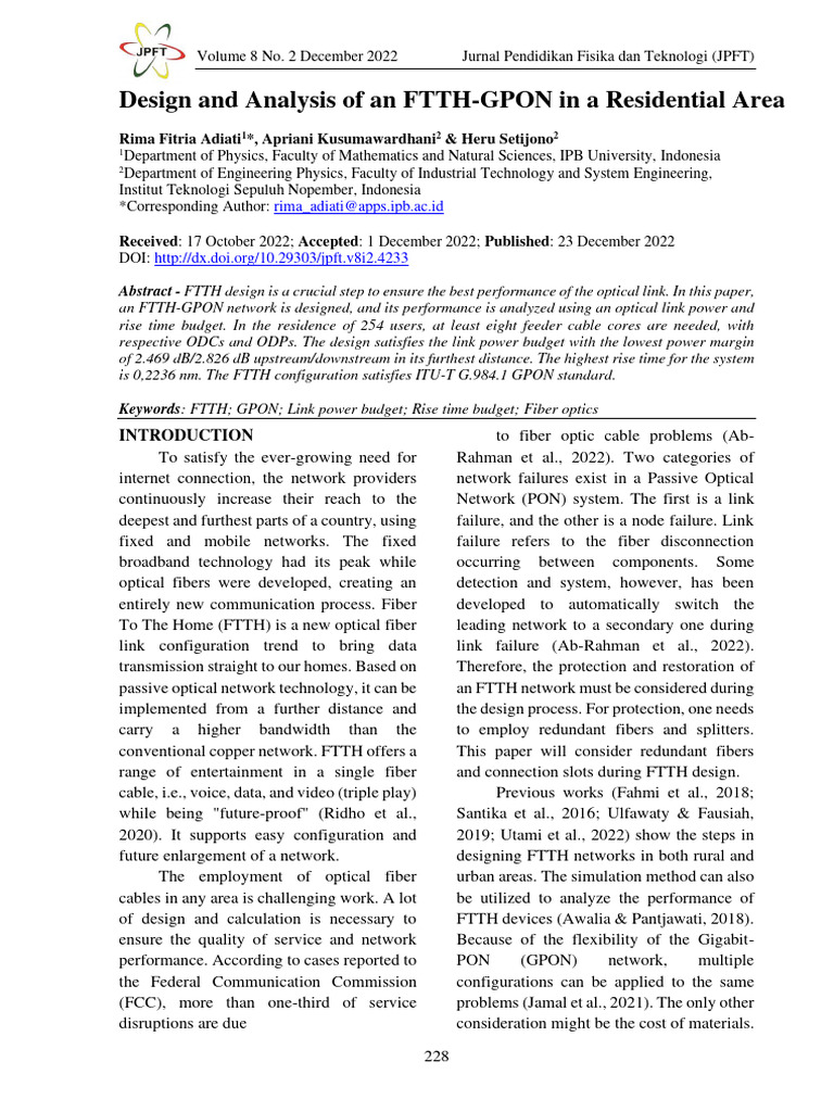 Design and Analysis of An FTTH-GPON in A Residenti | PDF | Fiber To The