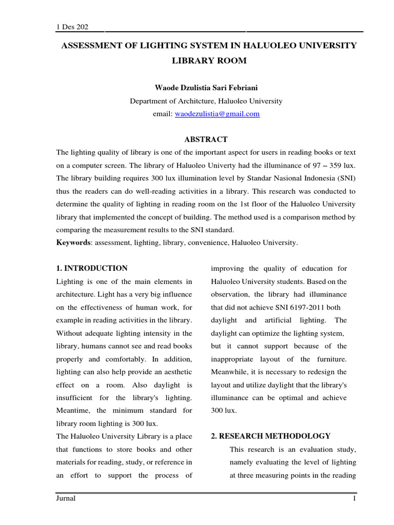 Assessment of lighting system in haluoleo university library room pdf