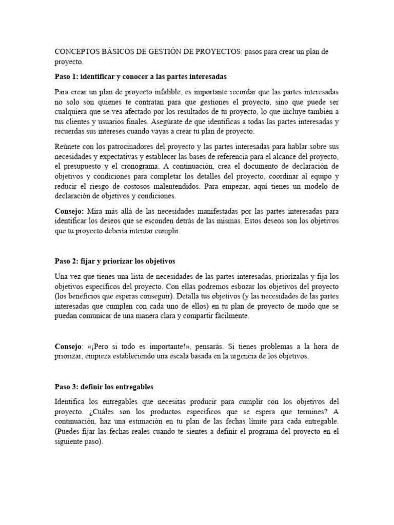 Pasos Clave para un Plan de Proyecto Efectivo | PDF | Finanzas y dinero