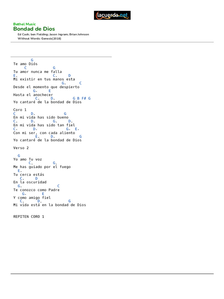 Bondad De Dios Bethel Music Acordes Pdf