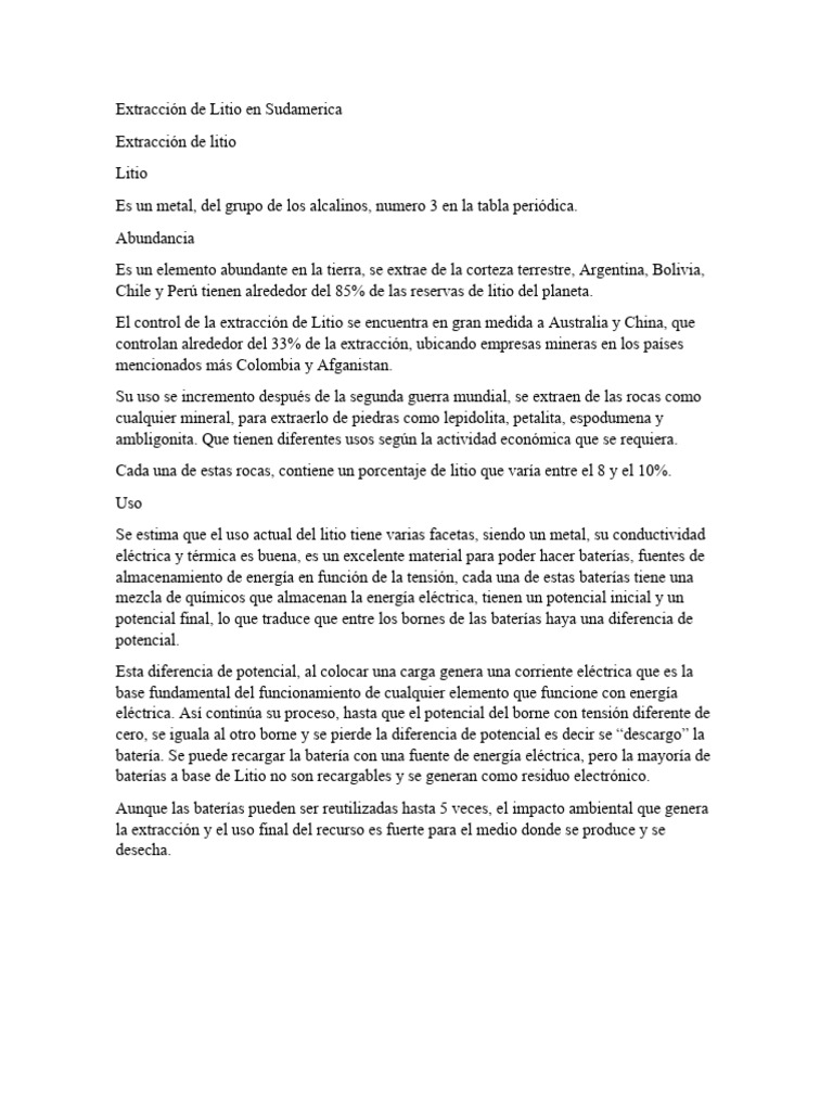 Extracción de Litio en Sudamerica | PDF | Litio | Roca (geología)