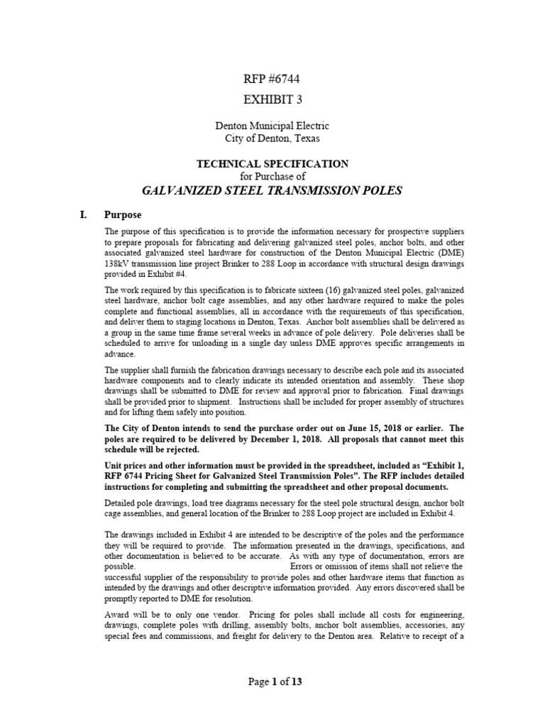 6744 Galvanized Steel Transmission Poles, 3.statement of Work