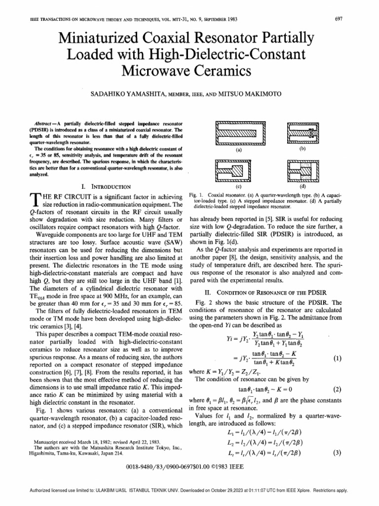 Miniaturized Coaxial Resonator Partially Loaded With High-Dielectric ...