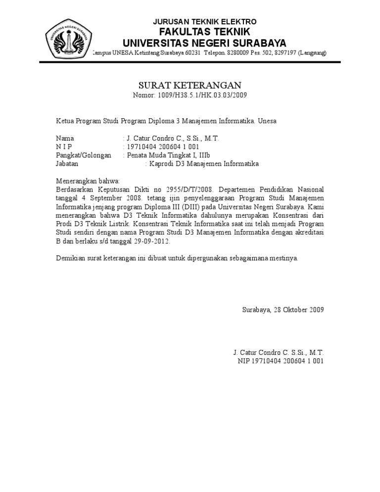 Contoh Surat Pernyataan Status Permohonan
