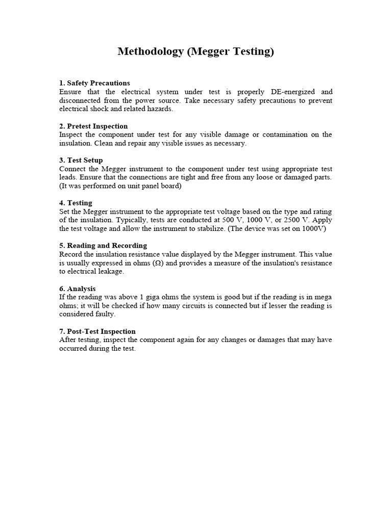 Procedure of megger testing pdf