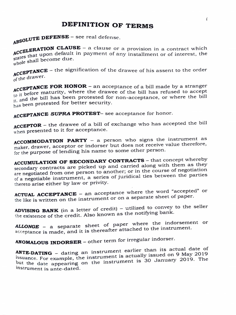 Nil Definition of Terms PDF Cheque Negotiable Instrument