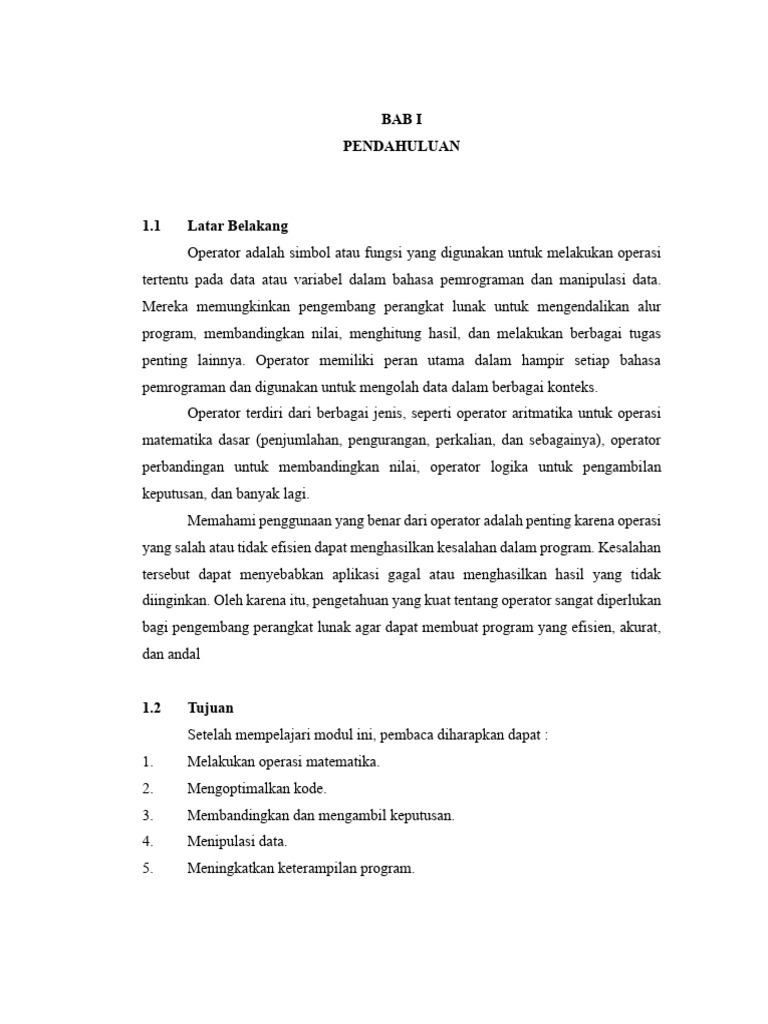 Jenis dan Fungsi Operator Pemrograman | PDF