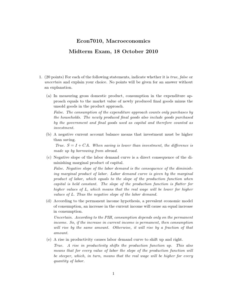 Econ7010 Midterm Ans | PDF | Production Function | Labour Economics