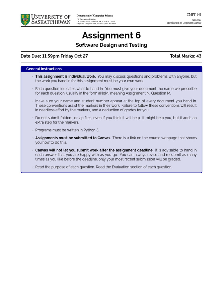Assignment 6 software design and testing download free pdf