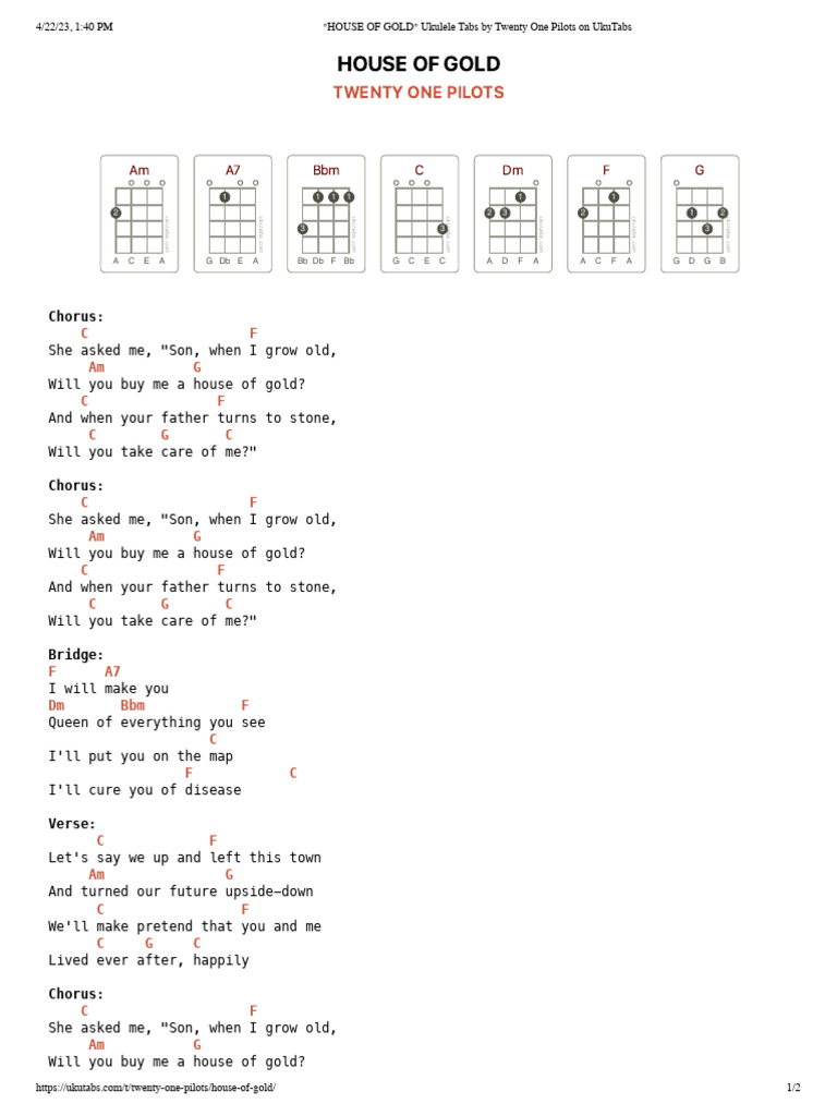 HOUSE of GOLD Ukulele Tabs by Twenty One Pilots On UkuTabs PDF Songs Musical Forms