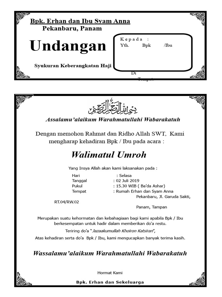 Contoh Undangan Tasyakuran Haji | PDF
