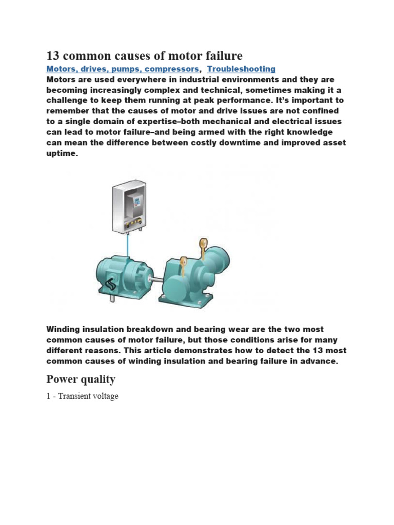 13 Common Causes of Motor Failure | PDF | Electric Motor | Bearing ...