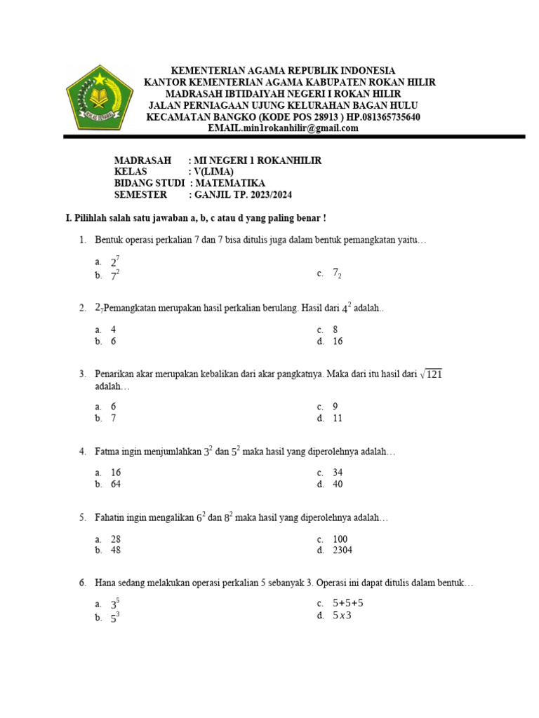 Soal Mtk Kelas 5 Pdf