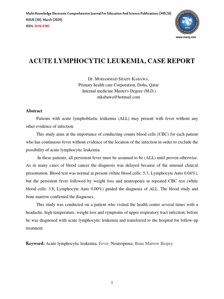 Acute Lymphocytic Leukemia, Case Report | PDF