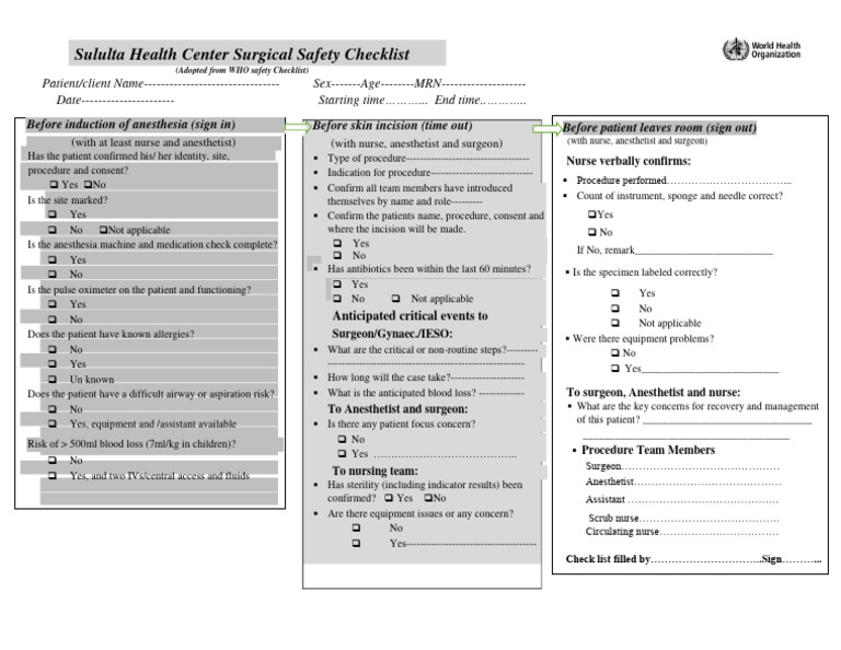 Surgical Safety Checklist Template | PDF | Surgery | Medical Specialties