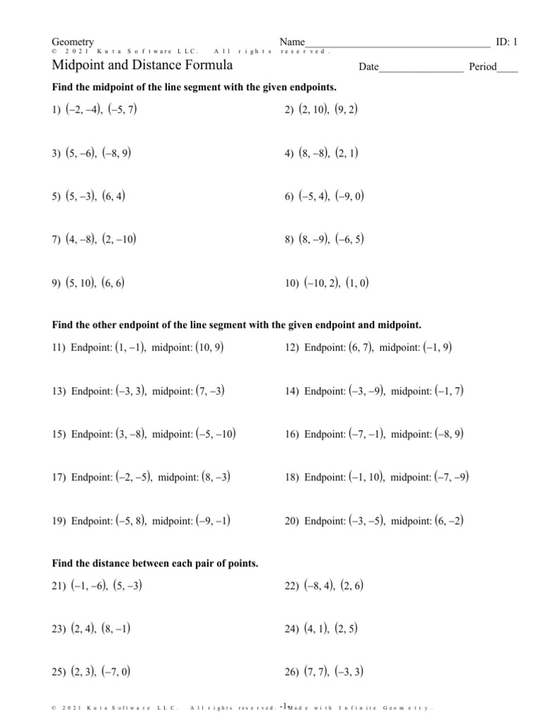 Midpoint and Distance Formula PDF Euclidean Geometry Elementary