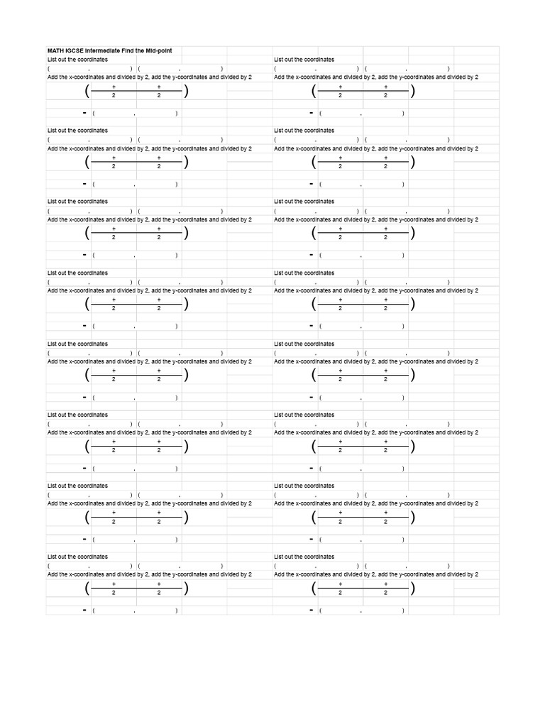 Math Igcse Intermediate Find The Mid Point Pdf