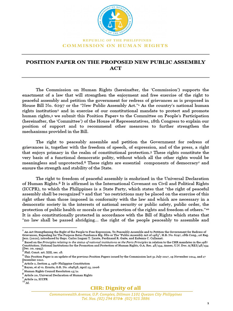 SIGNED Final Position Paper On The Proposed New Public Assembly | PDF ...