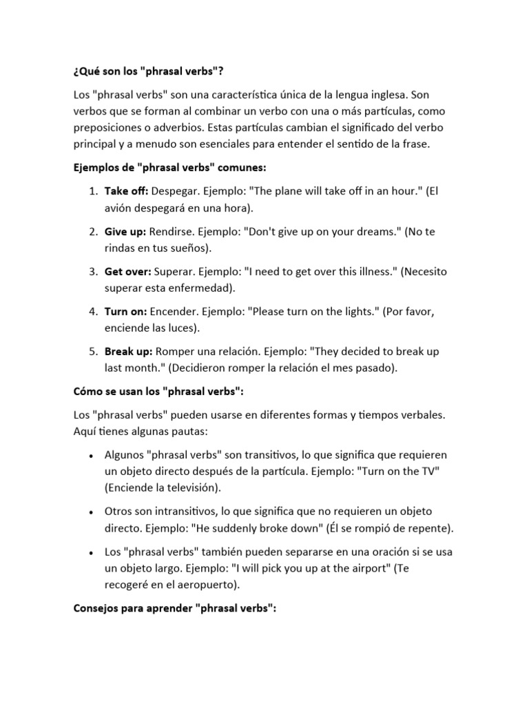 Guia Phrasal Verbs Pdf Lingüística Conjugación Gramatical