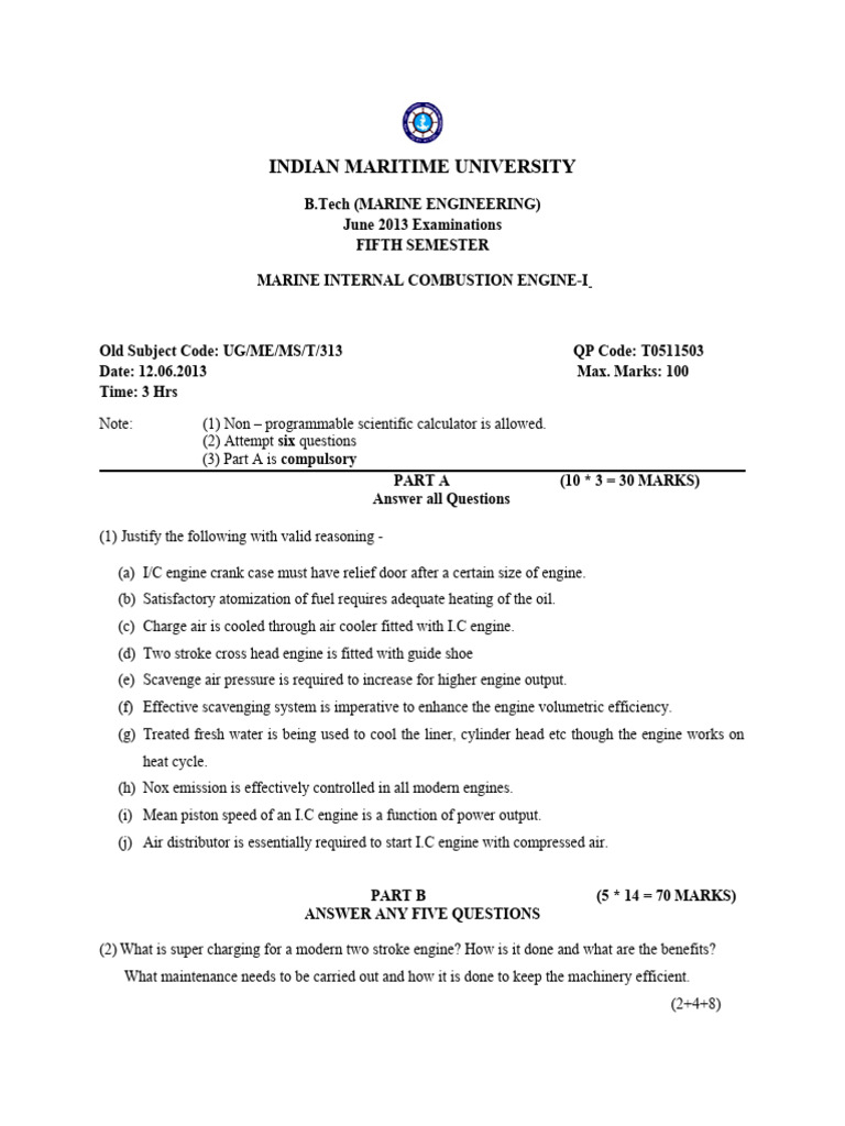 Marine Engineering Exam Guide | PDF | Diesel Engine | Engines