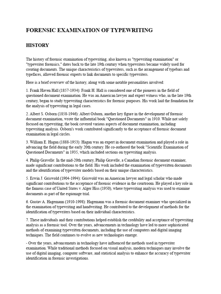Forensic examination of typewriting pdf typewriter forensic science