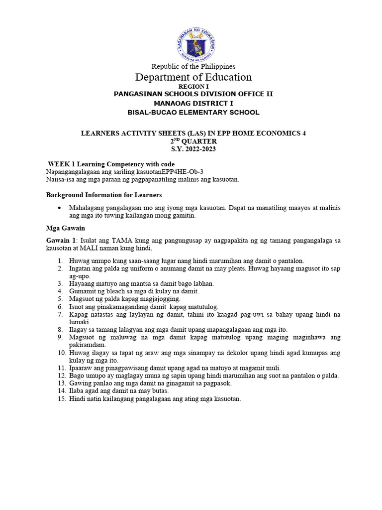 EPP 4 LAS Week 1 | PDF