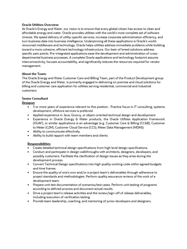 Senior Consultant - UGBU JD | PDF | Oracle Corporation | Specification ...