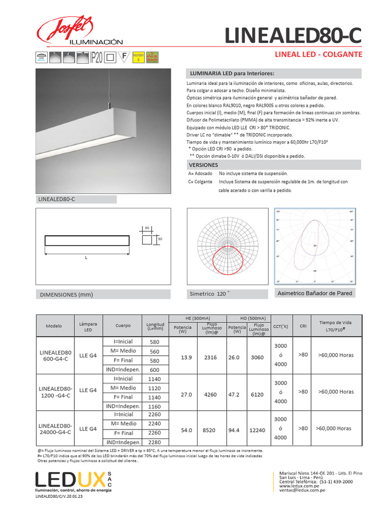 Ficha Lineal Led80C Josfel v1.2 PDF Diodo emisor de luz