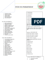 Lista de Alimentos No Permitidos