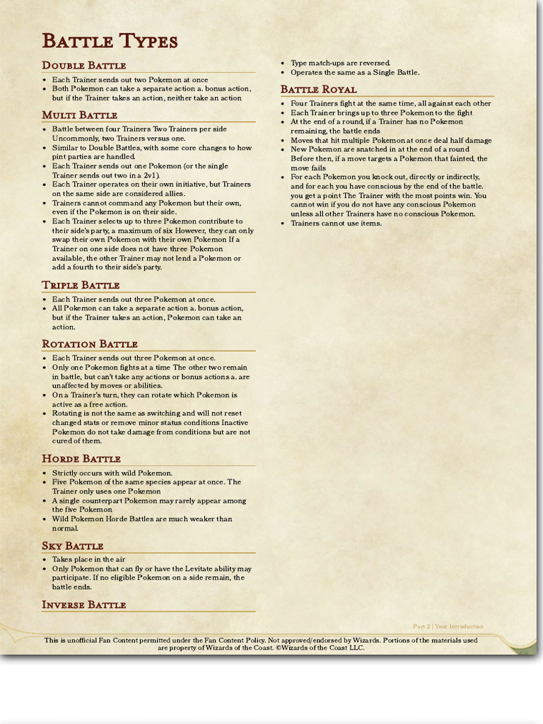 Cee's Pokemon5E Alternative Battle Types - GM Binder | PDF | Pokémon