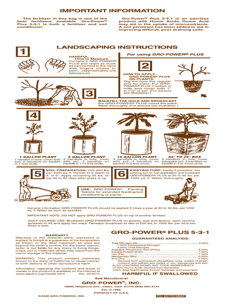 Gro power plus 5 3 1 50lb bagback pdf