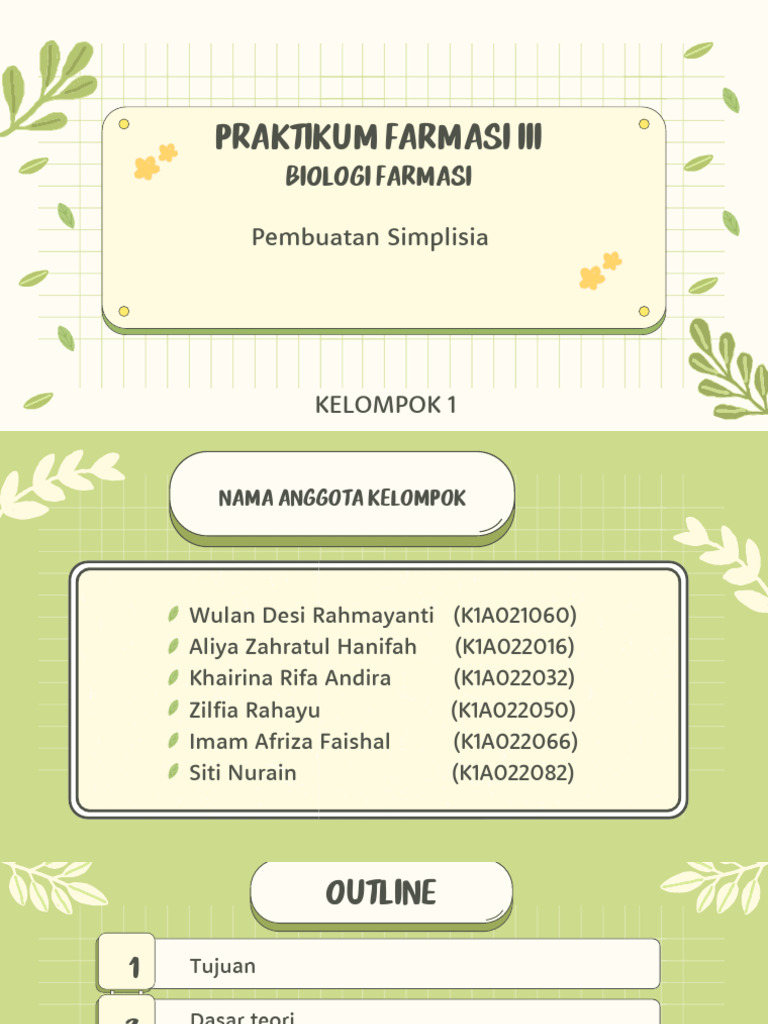 Kelompok 1 - Diskusi Praktikum Biologi PF3 - Pembuatan Simplisia | PDF ...