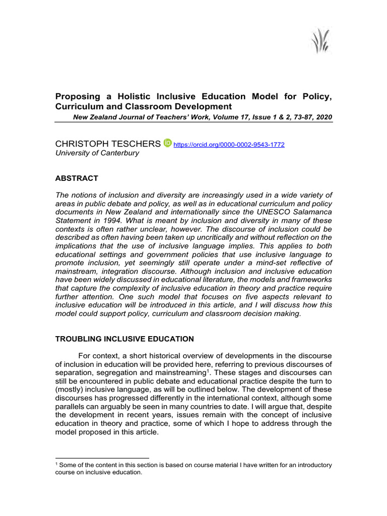 Holistic Inclusiv Education Model Teschers PDF Inclusion