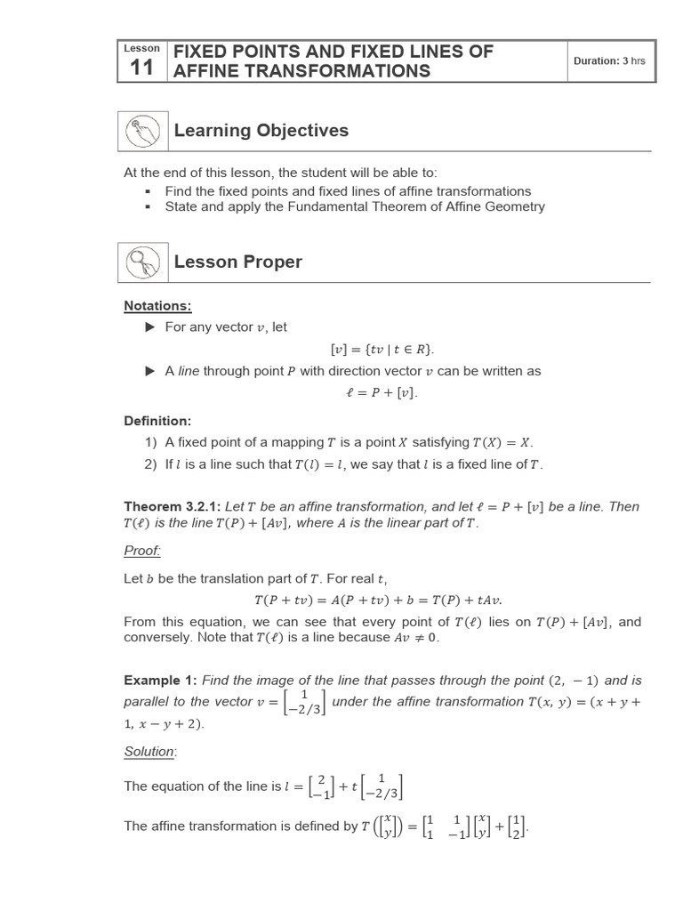 Lesson 11 Fixed Points and Fixed Lines PDF Eigenvalues And Eigenvectors Line (Geometry)