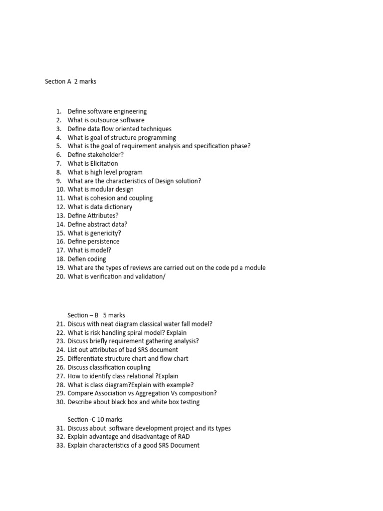 Software Engineering Questions PDF